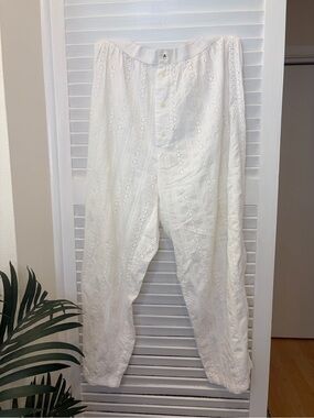 Anthropologie 100% Cotton White Eyelet Cotton Pajama Pants Size XL